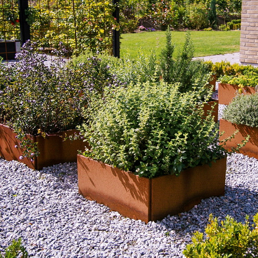 Kvadratiske højbede - 120x120cm 50cm høj stablet - Råjern - Uden bundplade