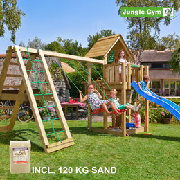 Jungle Gym legeplads inkl. 120 kg sand Trælegeplads med gynge, rutsjebane og 120 kg sand