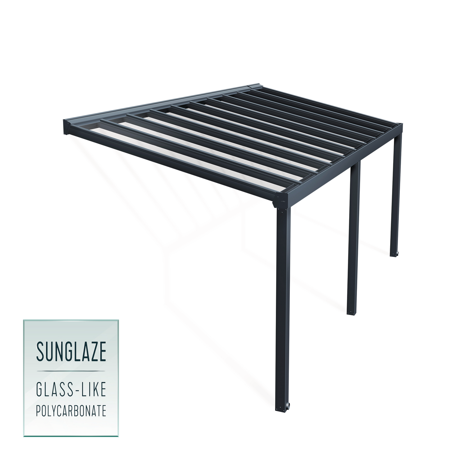 Sort Sunglaze terrasseoverdækning i glaslignende polycarbona