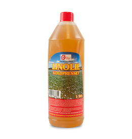 Koldpresset linolie 1 liter flaske Flaske med koldpresset linolie 1 liter