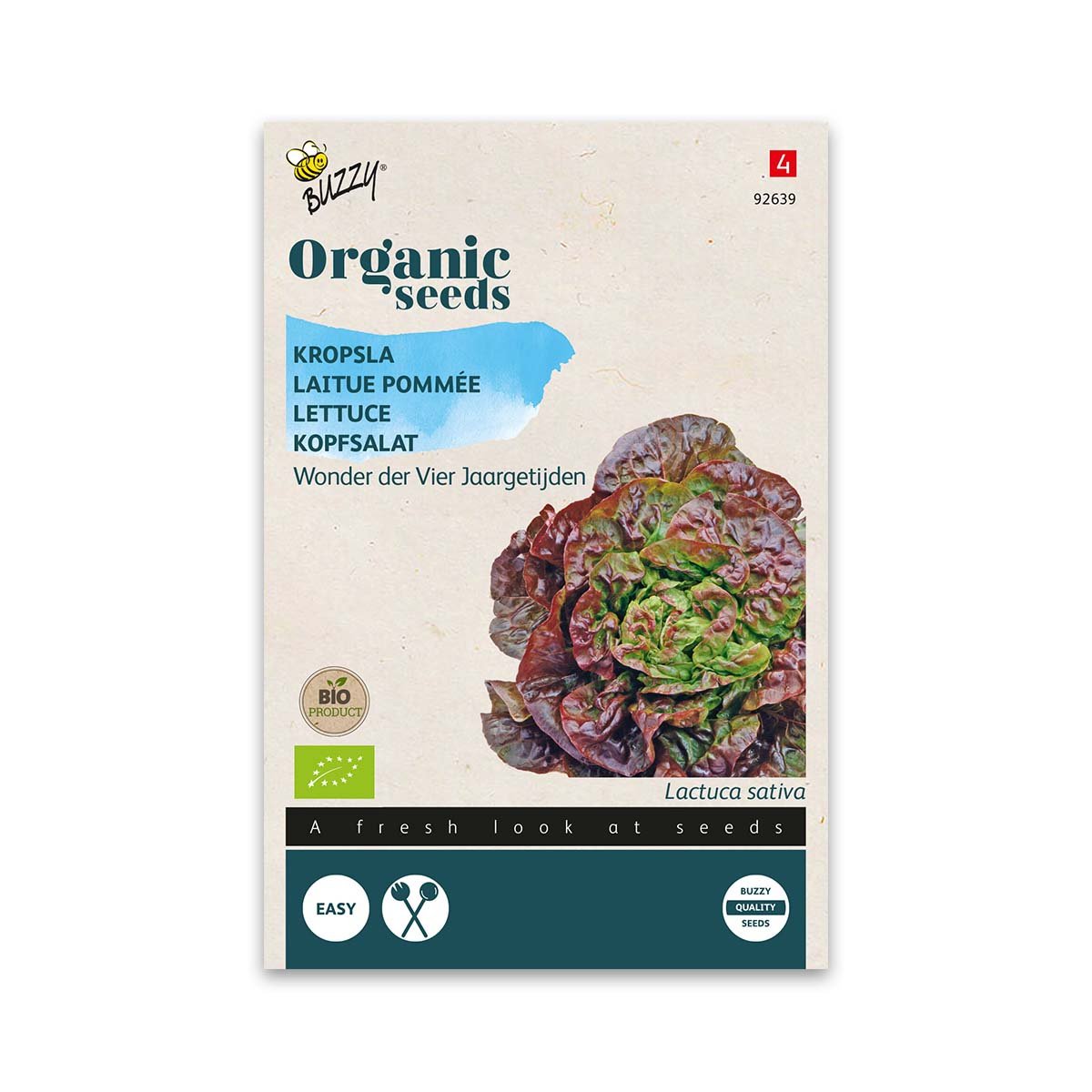 Økologiske frø til hovedsalat, blandede farver Buzzy øko salatfrø Wonder de Vier Jaargetijden