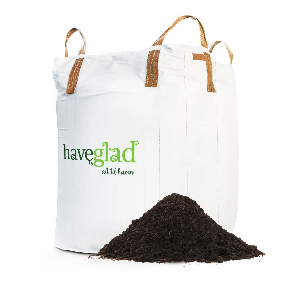 Stor haveglad bigbag med havejord foran