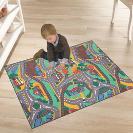 Legetæppe 67x100 cm PARADISO TOYS – trafiklegetæppe med veje og bygninger, skridsikker bagside, 100% polyamid PARADISO TOYS legetæppe 67x100 cm med farverigt vej- og bymotiv, trafiklegetæppe til børneværelset, let at rulle sammen, skridsikker bagside og 100% polyamid