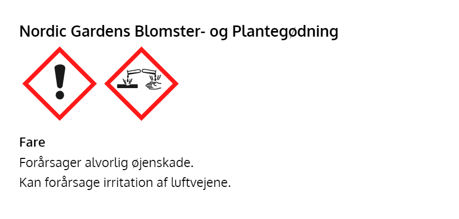 Advarselsetikette for Nordic Gardens Blomster- og Plantegødn
