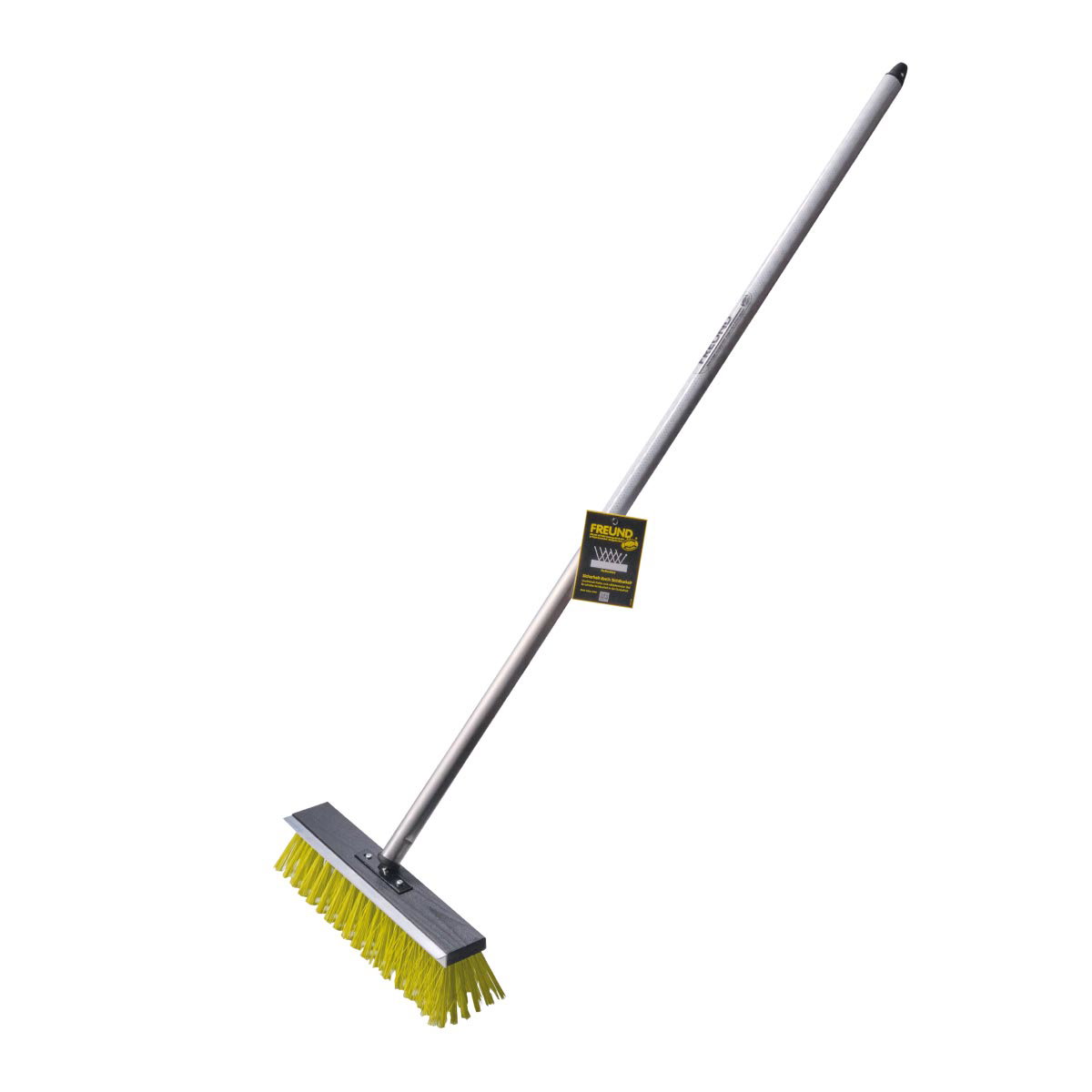 Freund Gadekost Pro 150 cm – professionel sne- og gade-kost med neon-gule Elaston børster, aluminiumsskaft og skrabekant Freund Gadekost Pro 150 cm fra Freund Victoria – robust gade- og snekost med træblok, neon-gule Elaston børster, integreret skrabekant, refleksfolie på aluminiumsskaft og ergonomisk D-greb
