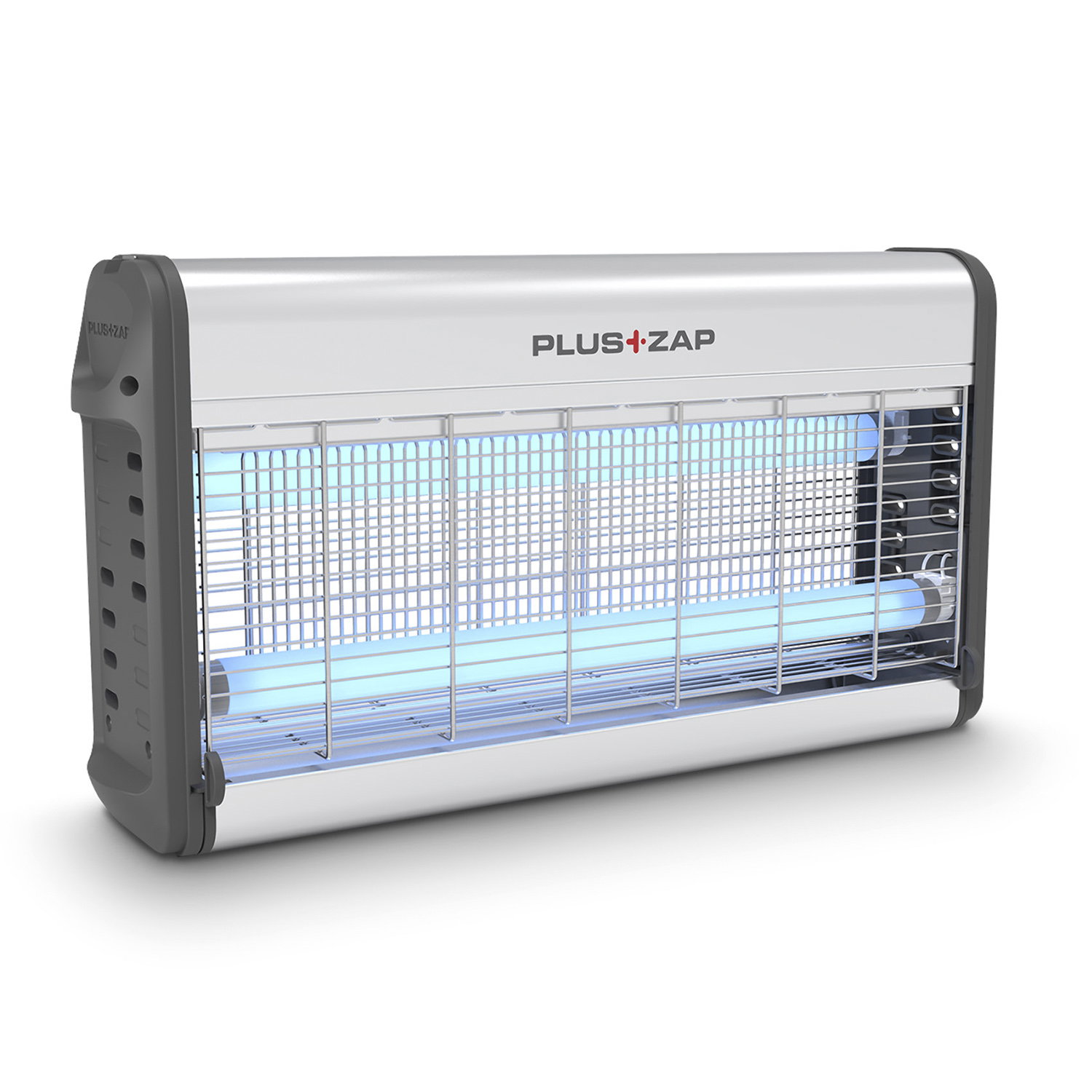 PlusZap Elektrisk Insektfanger 30 W – effektiv insektfanger til 80 m² | Insect-o-cutor PlusZap elektrisk insektfanger 30 W i aluminium med beskyttelsesgitter og blå UV-rør, designet til vægophæng eller fast installation i indendørs rum op til 80 m², producent Insect-o-cutor