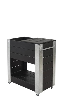 Sort plantebord på hjul i træ og metal Sort plantebord i træ og metal med hjul
