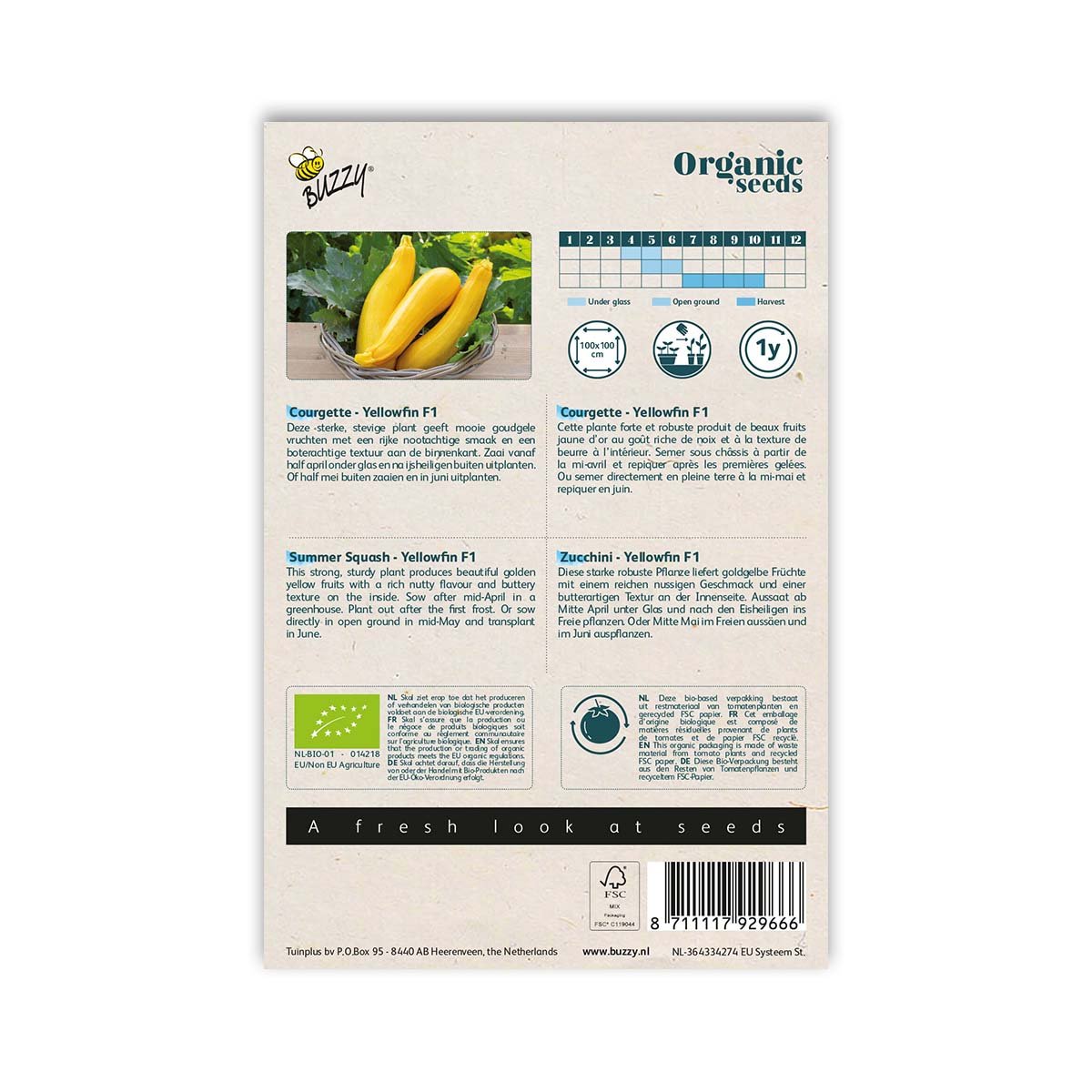 Buzzy Organic Seeds courgette Yellowfin F1 frøpose