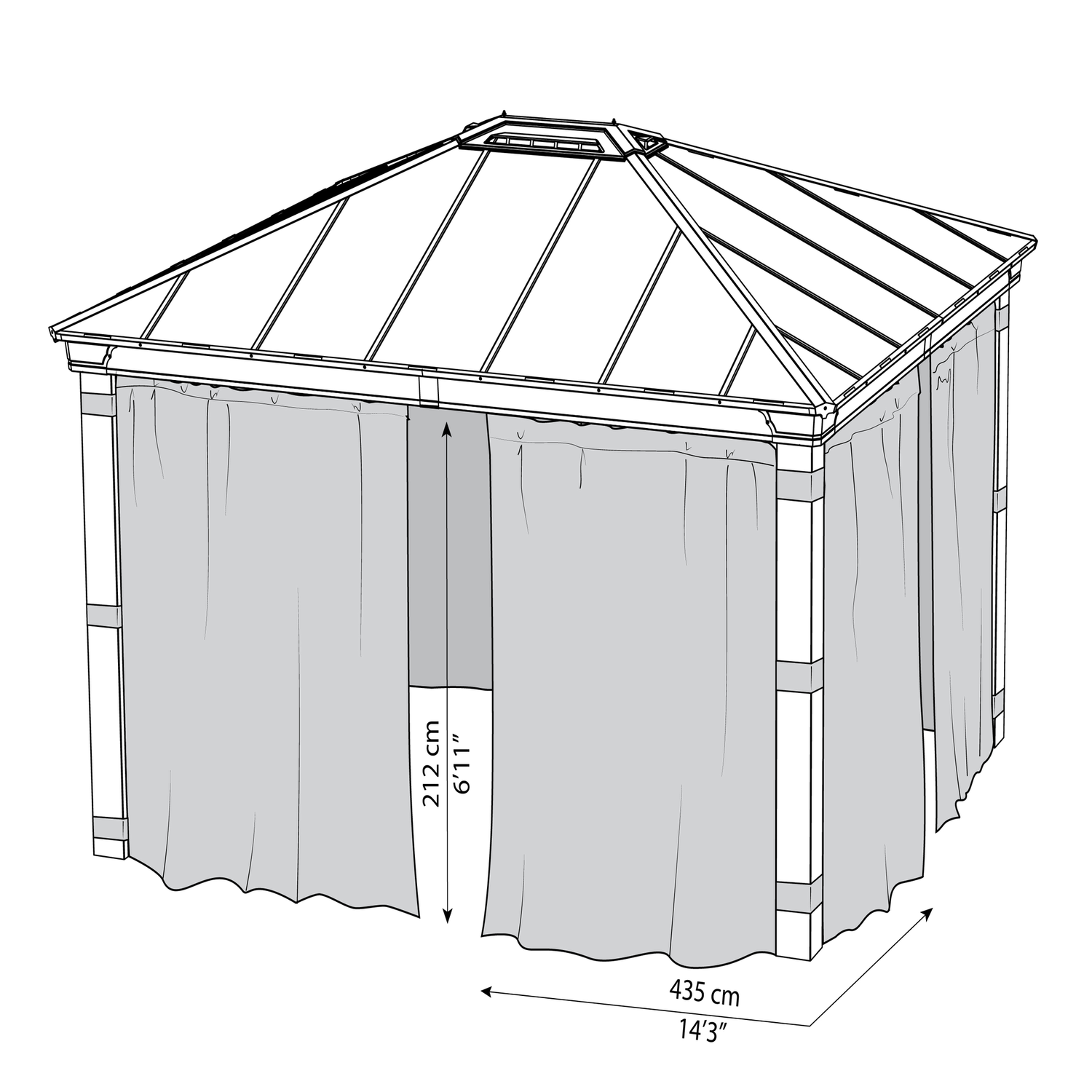 Stor havepavillon med gardiner 435x212 cm Rektangulær havepavillon med gardiner 435x212 cm