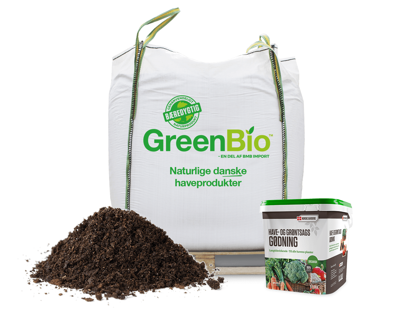 GreenBio naturlig dansk havegødning GreenBio bigbag med jord og have- og grøntsagsgødning