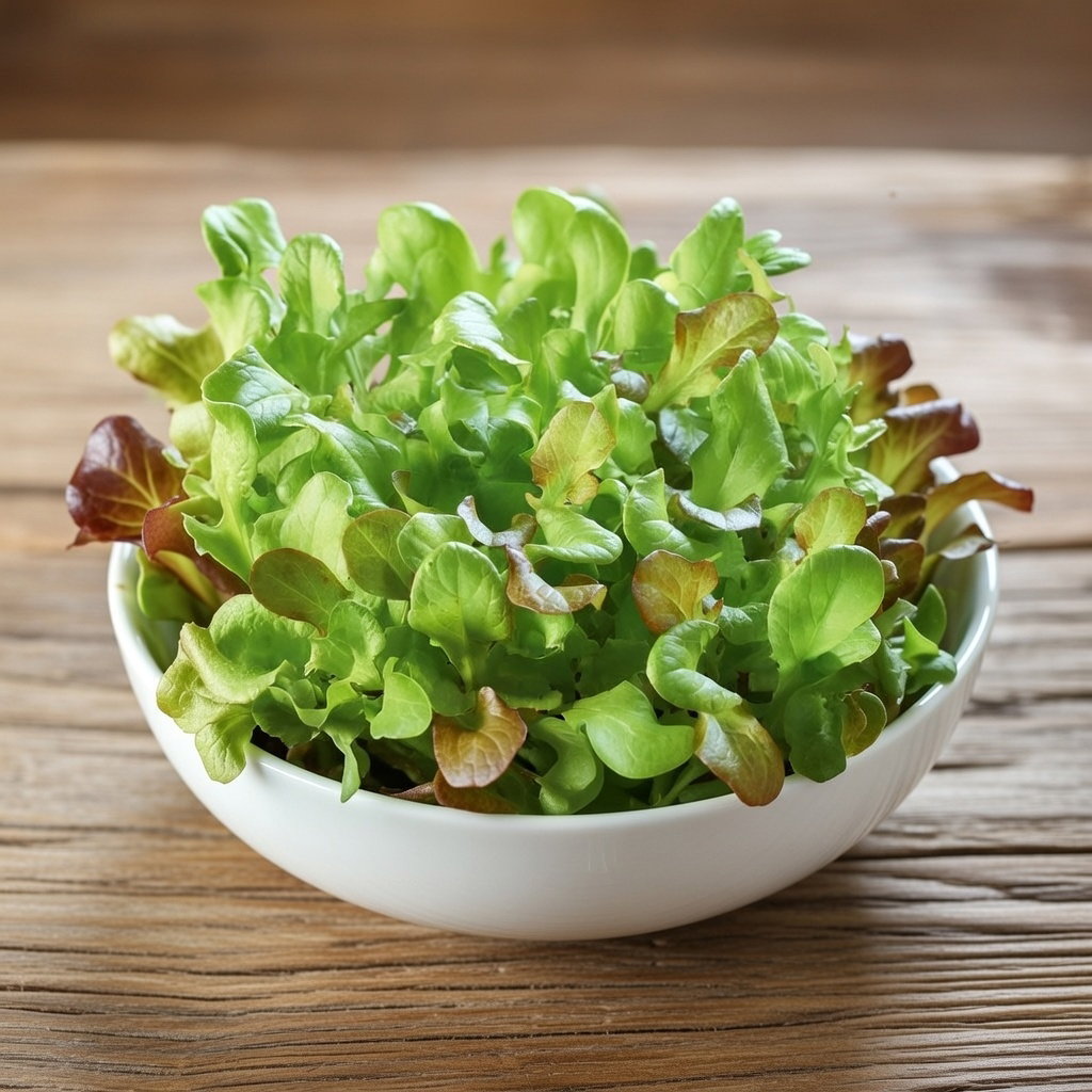 Buzzy Mikrogrønt Salat mix frø – friske mikrosalatblade til salater, wraps og sandwiches Skål med friske grønne og rødlige mikrogrønt salatblade fra Buzzy salat mix frø, delikat og sprød mikrogrønt til salater, garniture og sandwiches