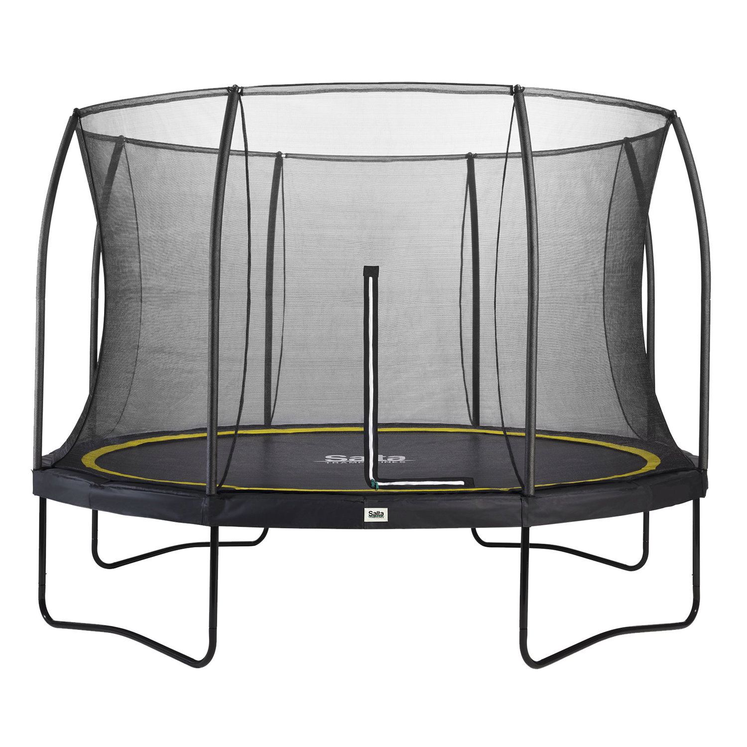 Sort rund trampolin med net til haven