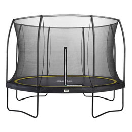 Rund havetrampolin med sikkerhedsnet Sort rund trampolin med net til haven