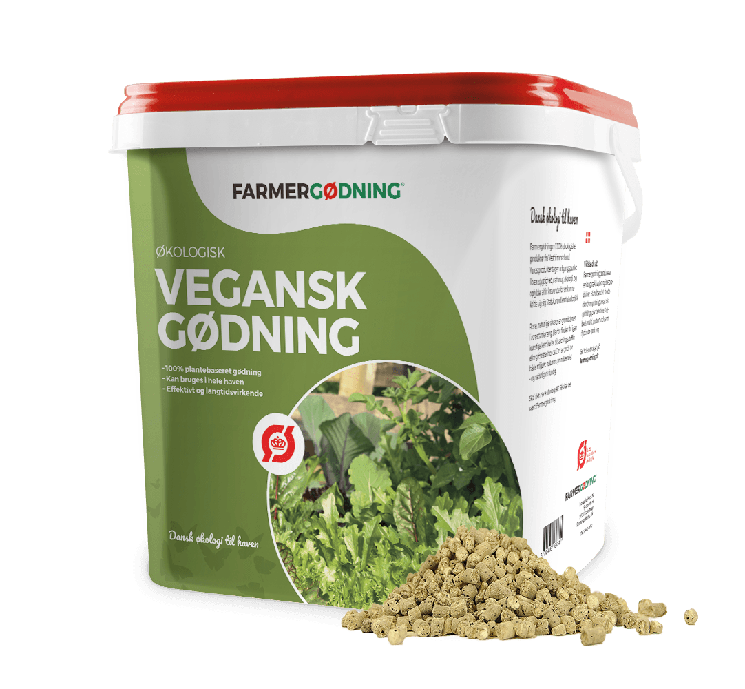 Spand med økologisk vegansk gødning til haven