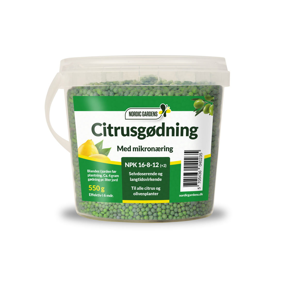 Spand med Nordic Gardens citrusgødning 550 g