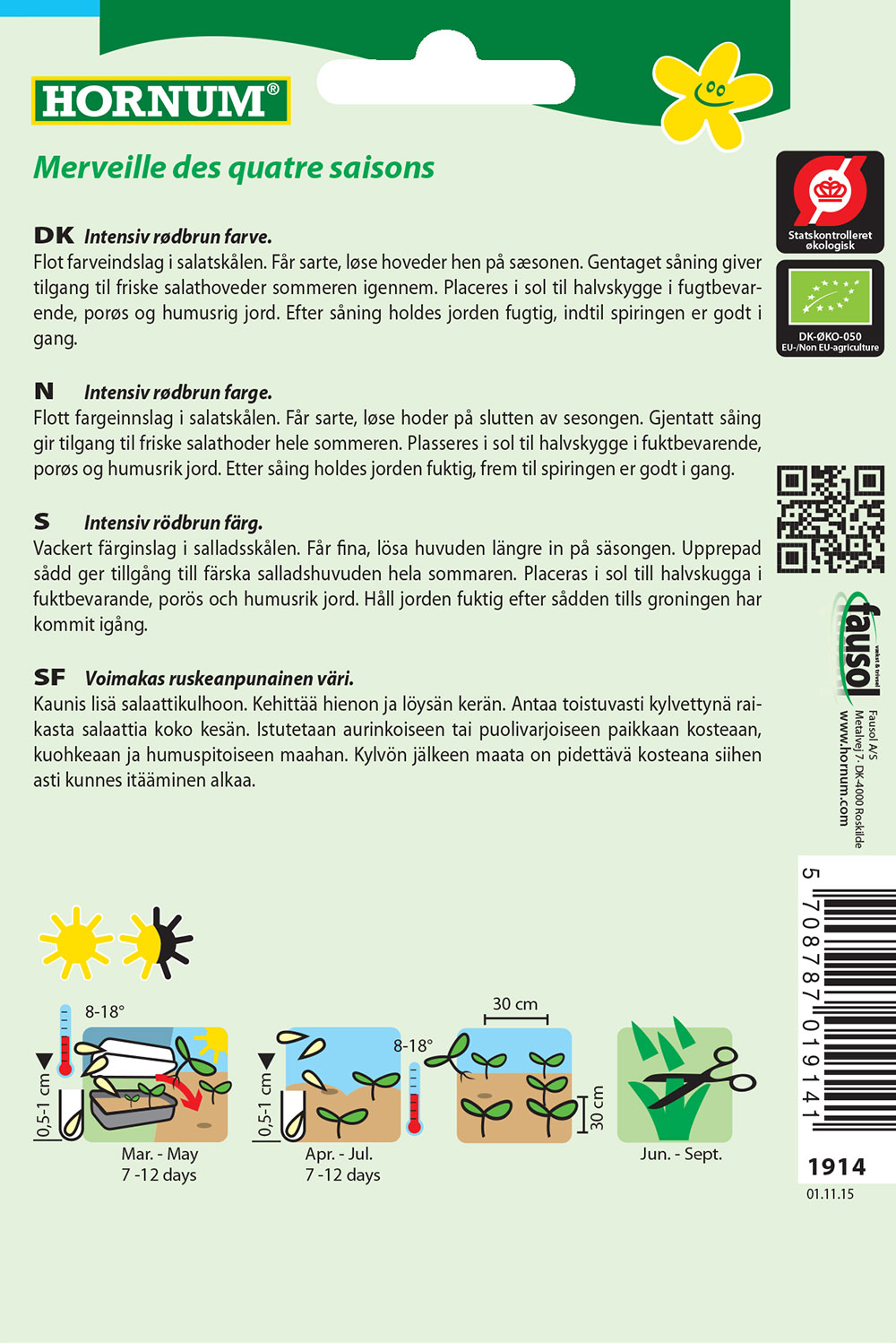 Hornum Merveille des quatre saisons salatfrø Hornum Merveille des quatre saisons salatfrøpose
