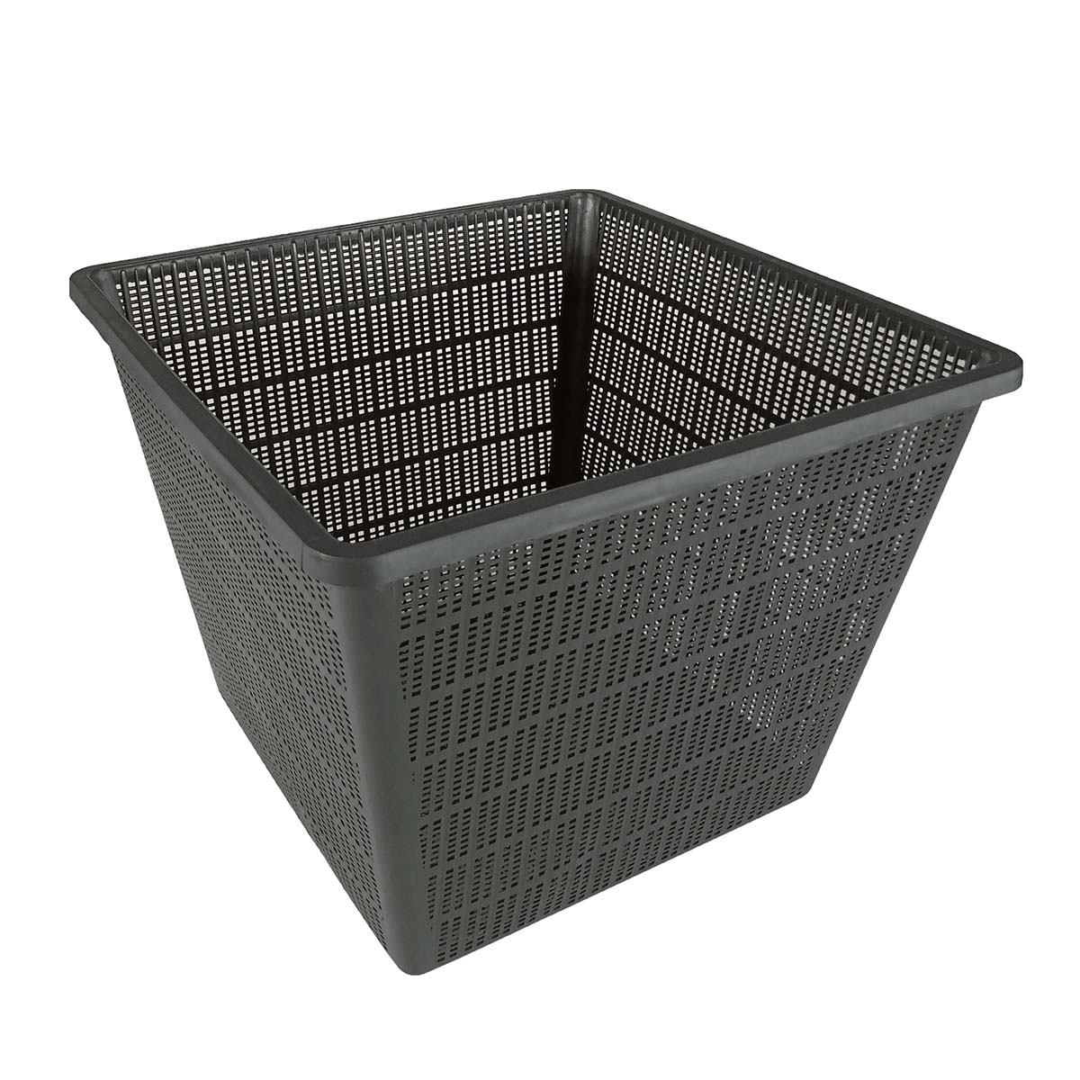 Firkantet sort plastkurv med perforerede sider