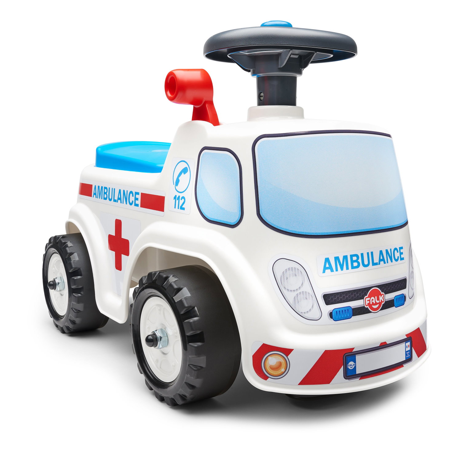 Løbecykel ambulance legetøjsbil til børn Hvid børne ambulance løbecykel med rat og horn