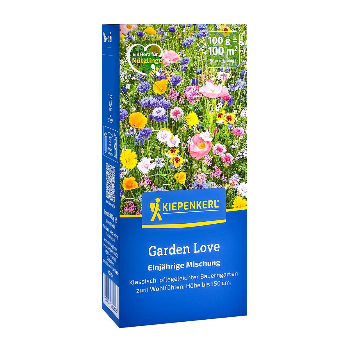 Pakke med Kiepenkerl Blomsterblanding "Havekærlighed" til 100 m²; farverig etårig bondehaveblanding, blomstrer fra midsommer til efterår, egnet til bede og afskårne buketter