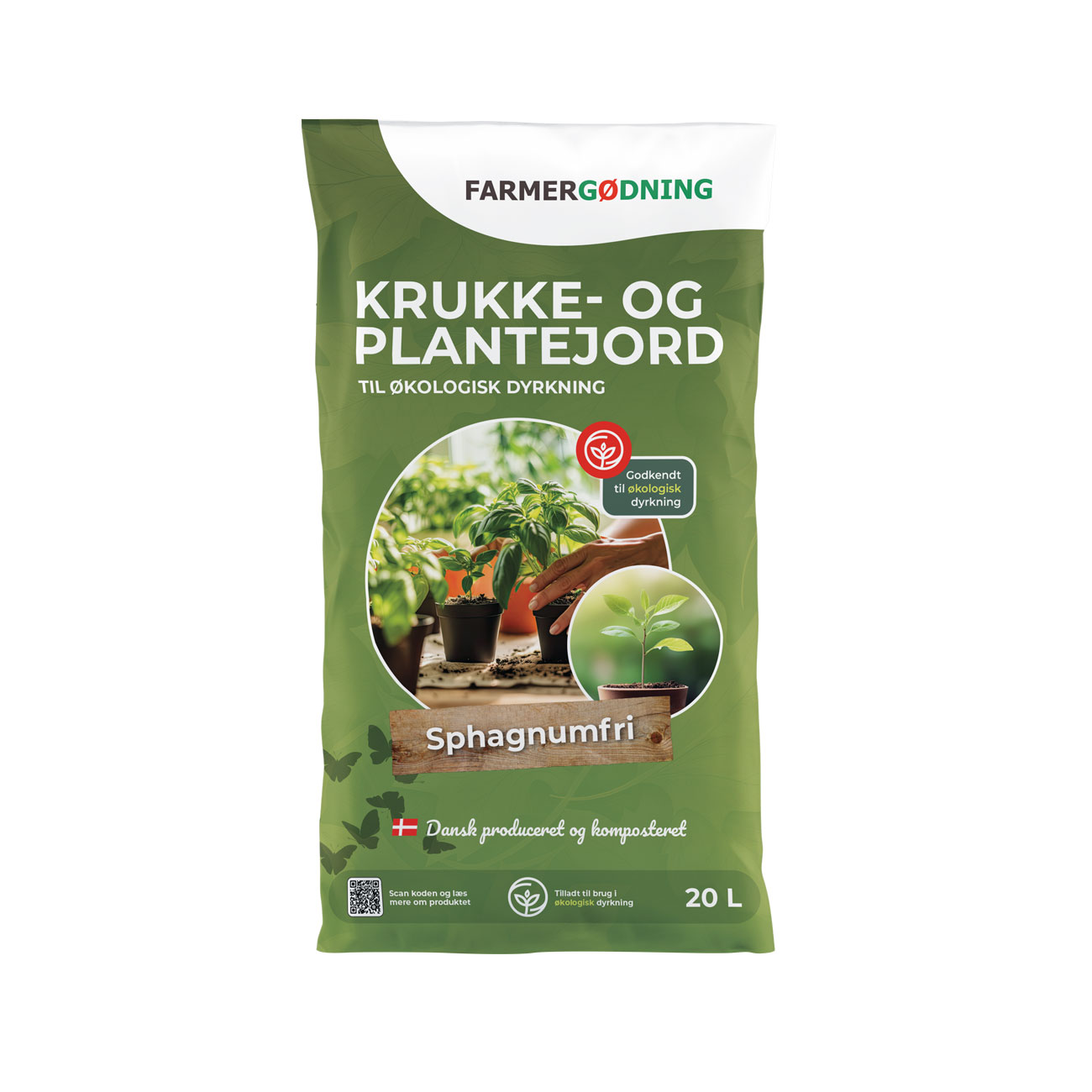 Sphagnumfri krukke- og plantejord 20 L Pose med økologisk sphagnumfri krukke- og plantejord