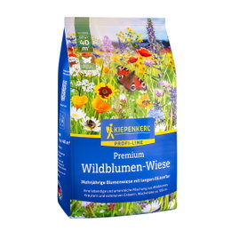 Kiepenkerl Natureng med blomster - 40 m² | flerårig frøblanding til vildeng, tiltrækker bier og sommerfugle Kiepenkerl 'Natureng med blomster' frøpose til 40 m² – flerårig, artsrig vildblomstermix med blomster, urter og græsser; skaber farverig eng, høj biodiversitet og kræver minimal pleje