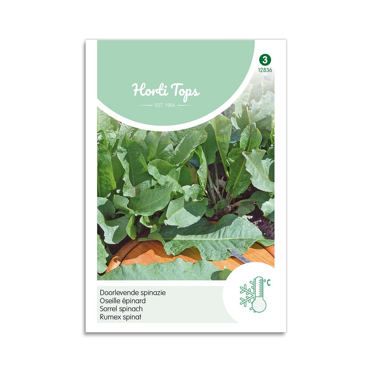 Frøpose med Horti Tops evig spinat i havebed