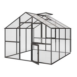 Drivhus i sort aluminium med dør og vindue Stort drivhus i sort aluminium med glasruder