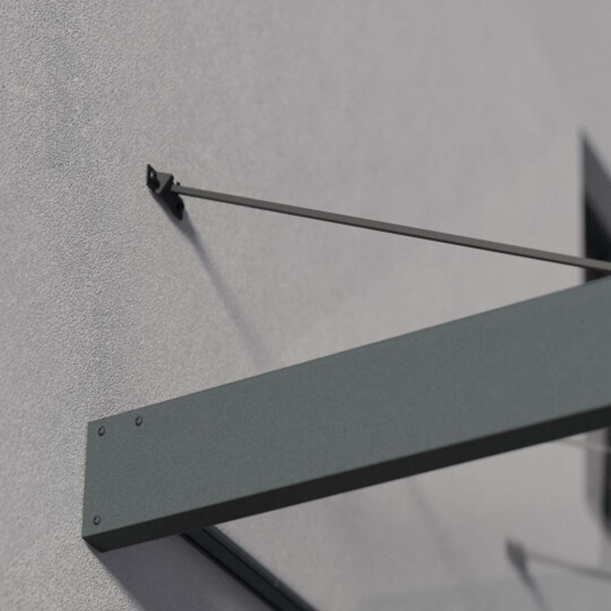 Vægmonteret metalbeslag til markise Nærbillede af vægmonteret metalbeslag til markise
