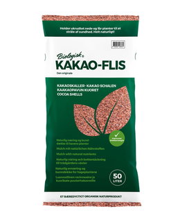 Sæk med 50 liter biologisk kakaoflis til jorddække
