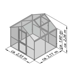 Drivhus med mål 2,33 x 2,17 x 2,26 m Illustration af drivhus med angivne udvendige mål