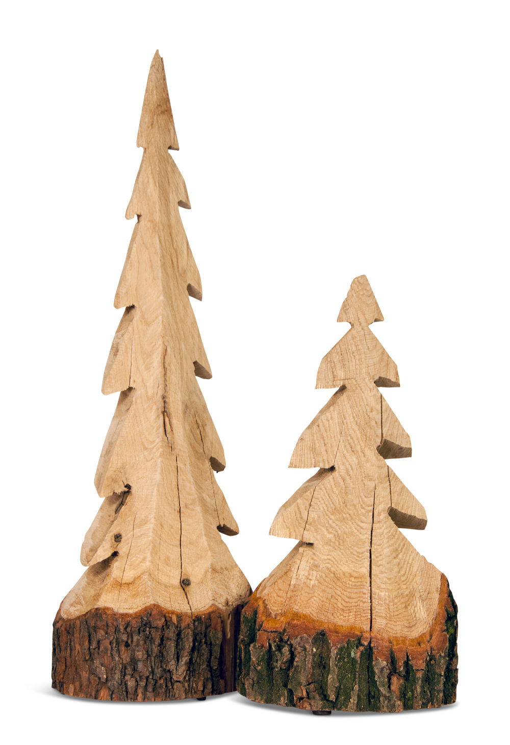 Håndlavet juletræ i egetræ, størrelse Small (50 cm), ubehandlet med naturlig bark, skævheder og knaster - dekorativt, rustikt træ fra WMG - WohnManufactur Grünberger