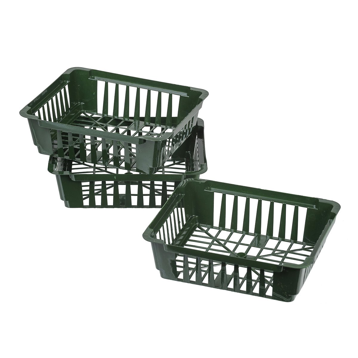 Sæt med grønne plastkurve til planter og opbevaring