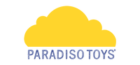 Logo for Paradiso Toys: gul sky over blåt firmanavn