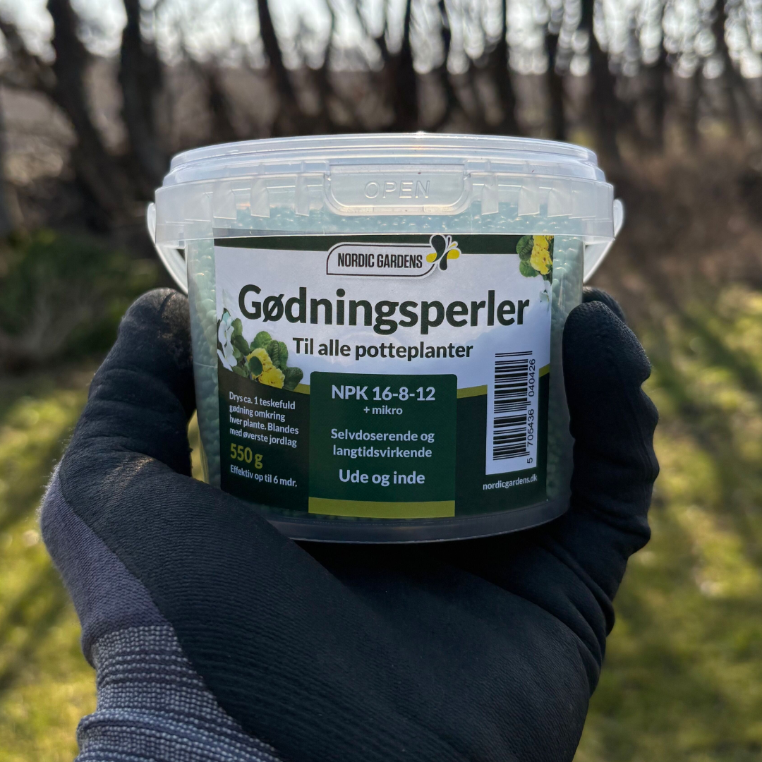 Osmocote gødningsperler til potteplanter 550 g – NPK 16-8-12 langtidsvirkende | Nordic Gardens Beholder med Nordic Gardens Osmocote gødningsperler 550 g til potteplanter, NPK 16-8-12 med mikronæringsstoffer, selvdoserende og langtidsvirkende gødning til indendørs og udendørs planter