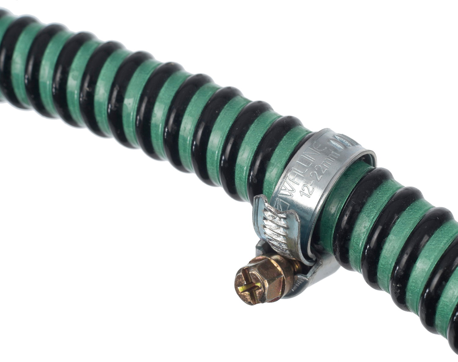 Metal slangeklemme monteret på fleksibel ribbeslange