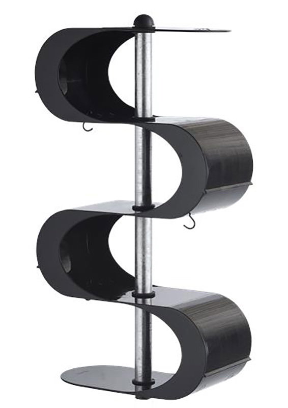 Sort S-formet metalreol til opbevaring S-formet sort metalreol med tre hylder