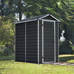 Mørkegråt haveskur i metal til udendørs opbevaring Fritstående mørkegråt metalskur i have til opbevaring