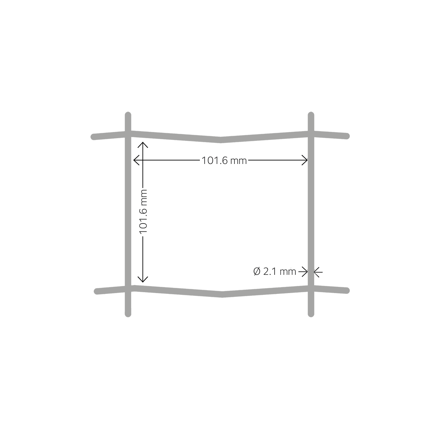 Målskitse af ramme 101,8 x 101,8 mm, Ø21 mm Teknisk tegning af firkantet ramme 101,8 x 101,8 mm, Ø21 mm