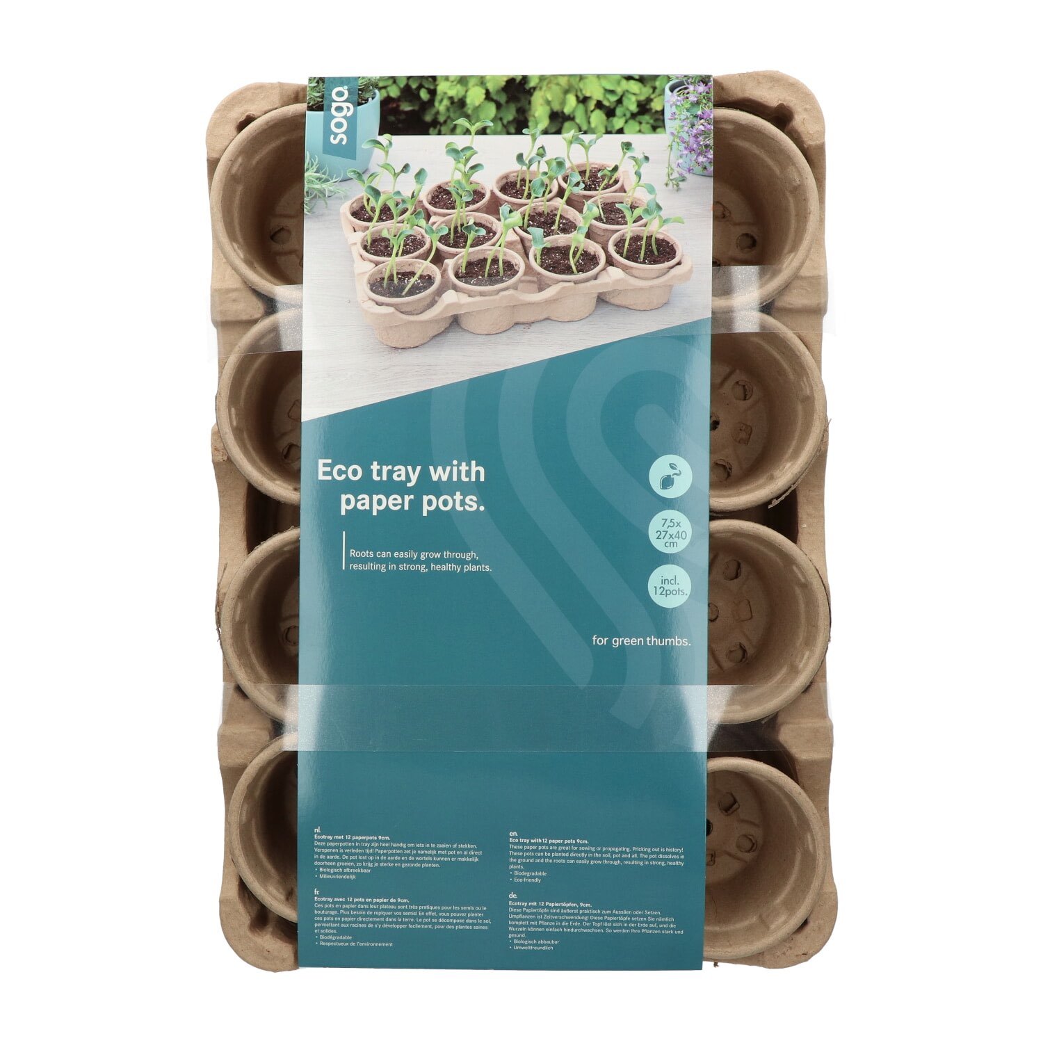Miljøvenlig plantebakke med 12 papirpotter