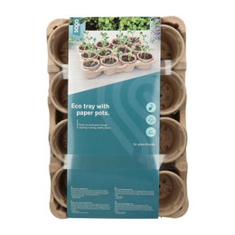 Øko bakke med 12 papirpotter Miljøvenlig plantebakke med 12 papirpotter