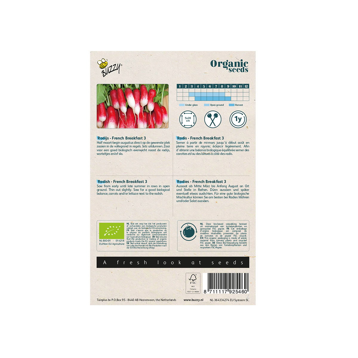 Buzzy Organic Seeds radisefrø French Breakfast 3 pose