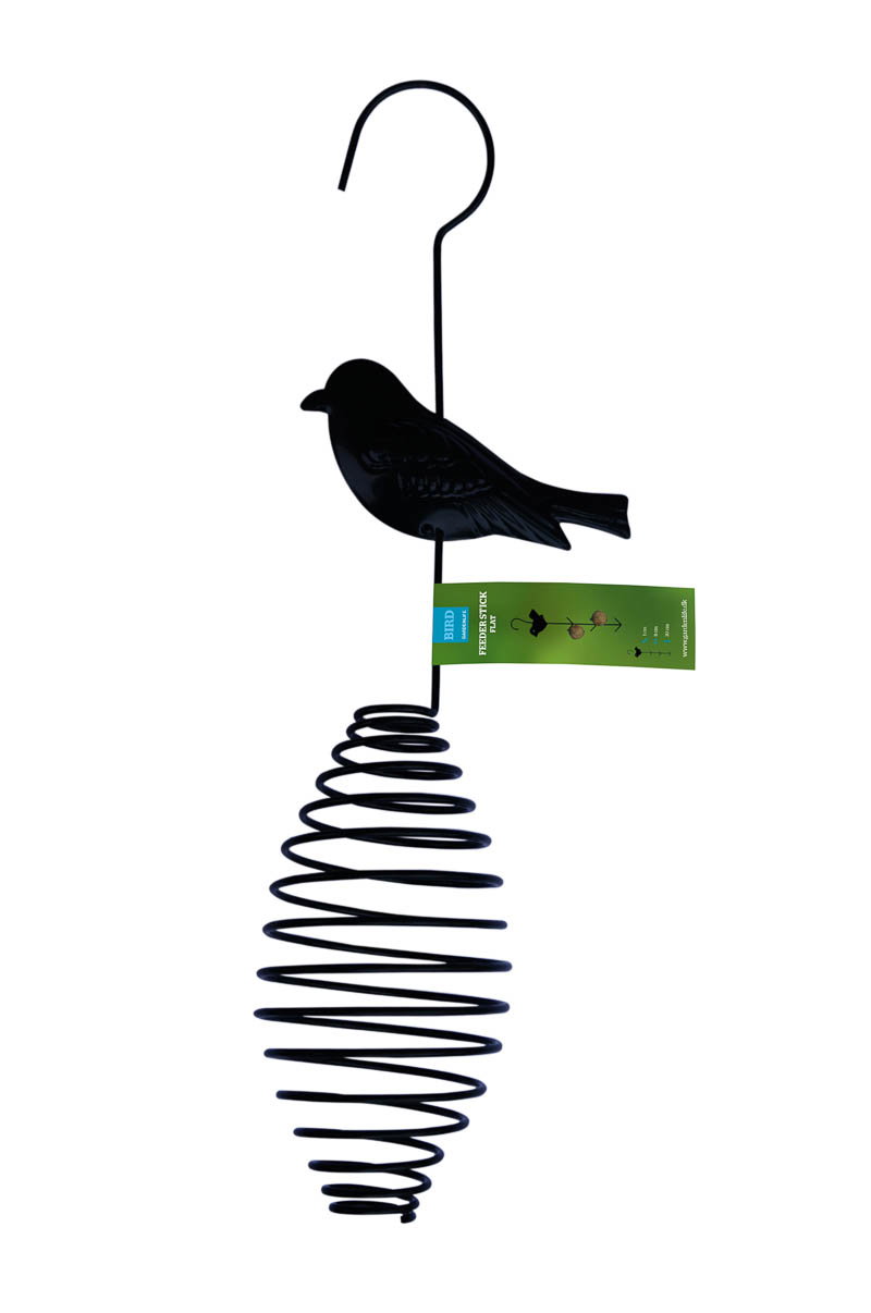Spiral fuglefoderholder i metal til haven Sort metal spiral fuglefoderholder med fuglefigur