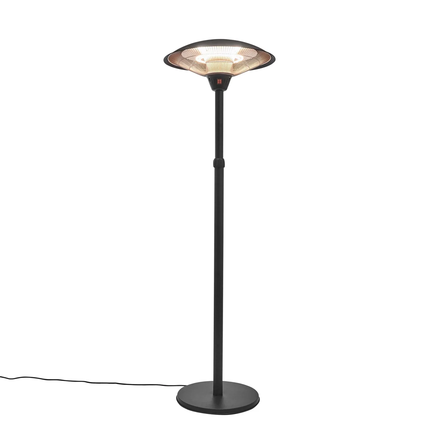 Sort elektrisk terrassevarmer på fod Fritstående sort elektrisk terrassevarmer