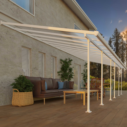 Moderne terrasseoverdækning med loungemøbler