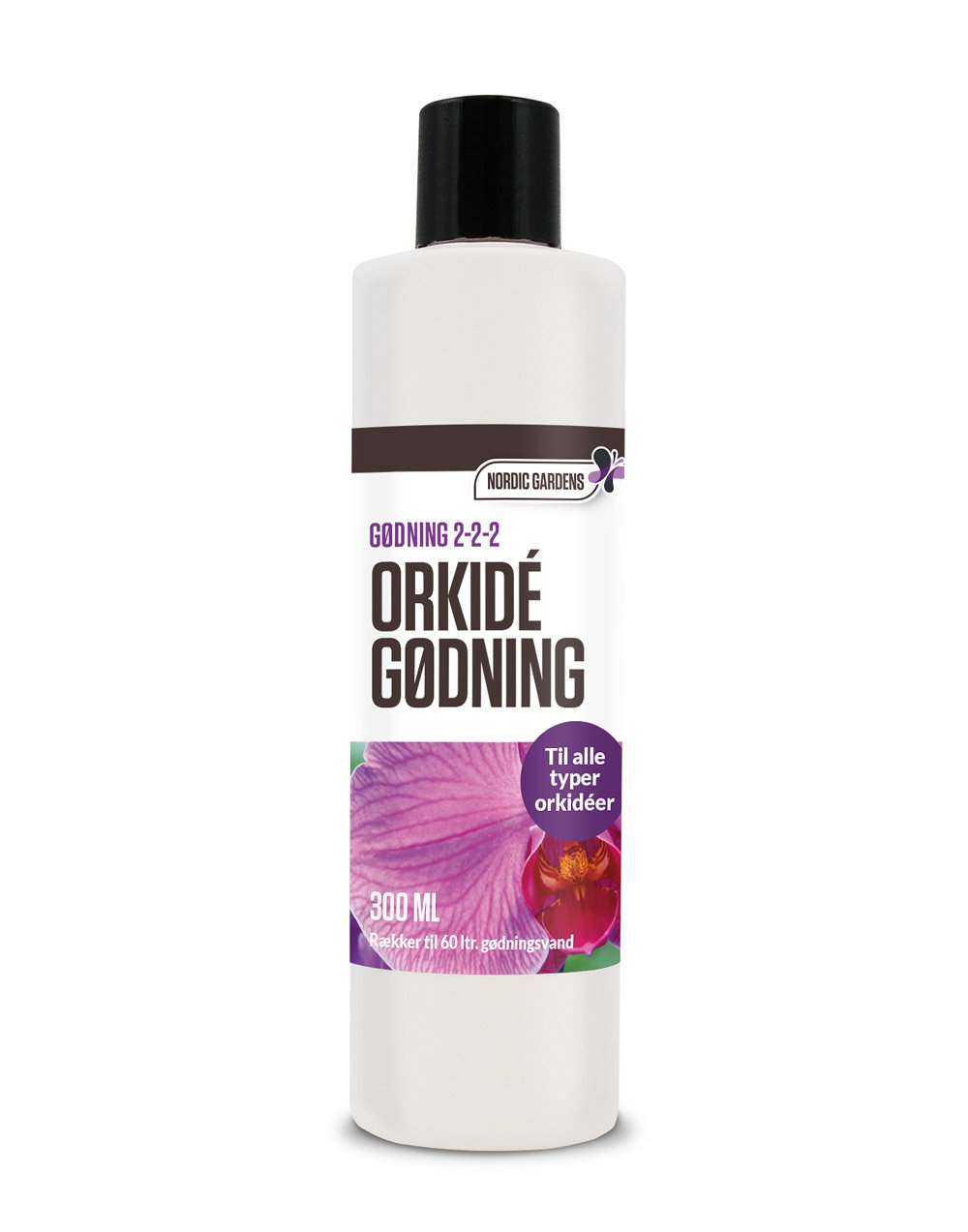 Flaske med Nordic Gardens orkidé gødning 300 ml
