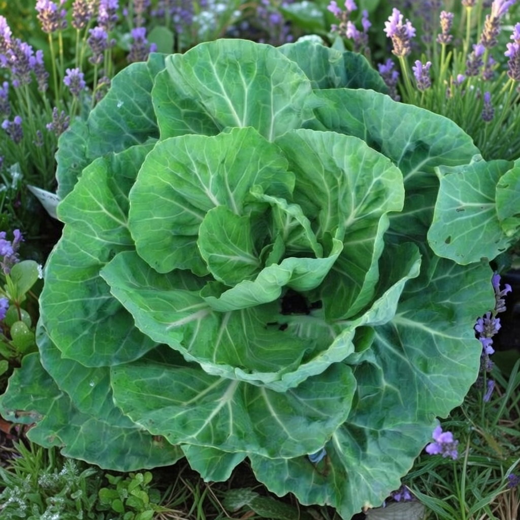 Billede af bladkål 'Tronchuda' fra Horti Tops med store grønne blade; toårig plante høstes bladvis, mild smag, anvendes som spidskål og velegnet til dolmere