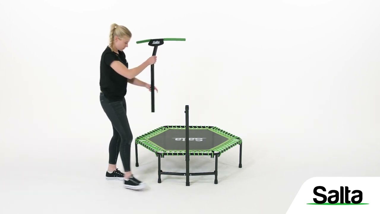 Salta Trampolin Fitness med håndtag, grøn – Salta Salta Trampolin Fitness med håndtag, grøn: sekskantet mini-trampolin med polstret justerbart håndtag til træning og hjemmefitness, robust stel og grøn elastikforkant, producent Salta