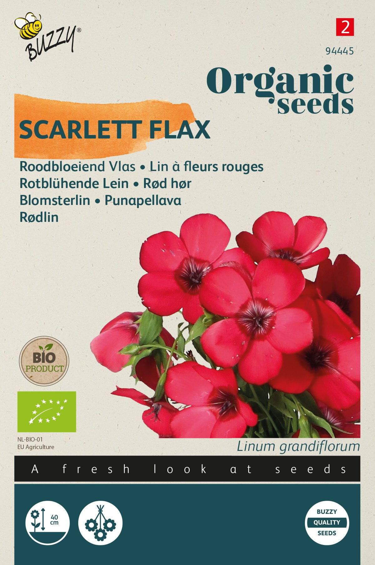 Økologiske frø til rød hør Scarlett Flax Frøpose med økologisk rød hør Scarlett Flax