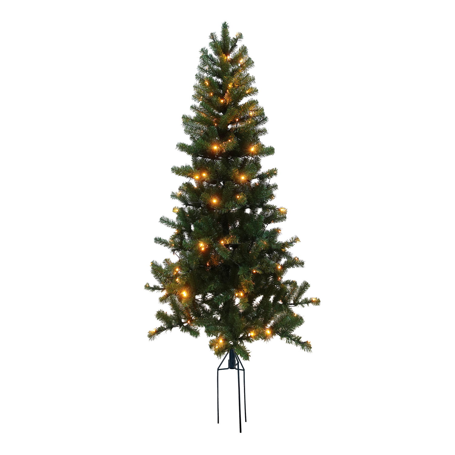 Kunstigt juletræ med LED-lys på metalstativ Grønt kunstigt juletræ med varme LED-lys på stativ