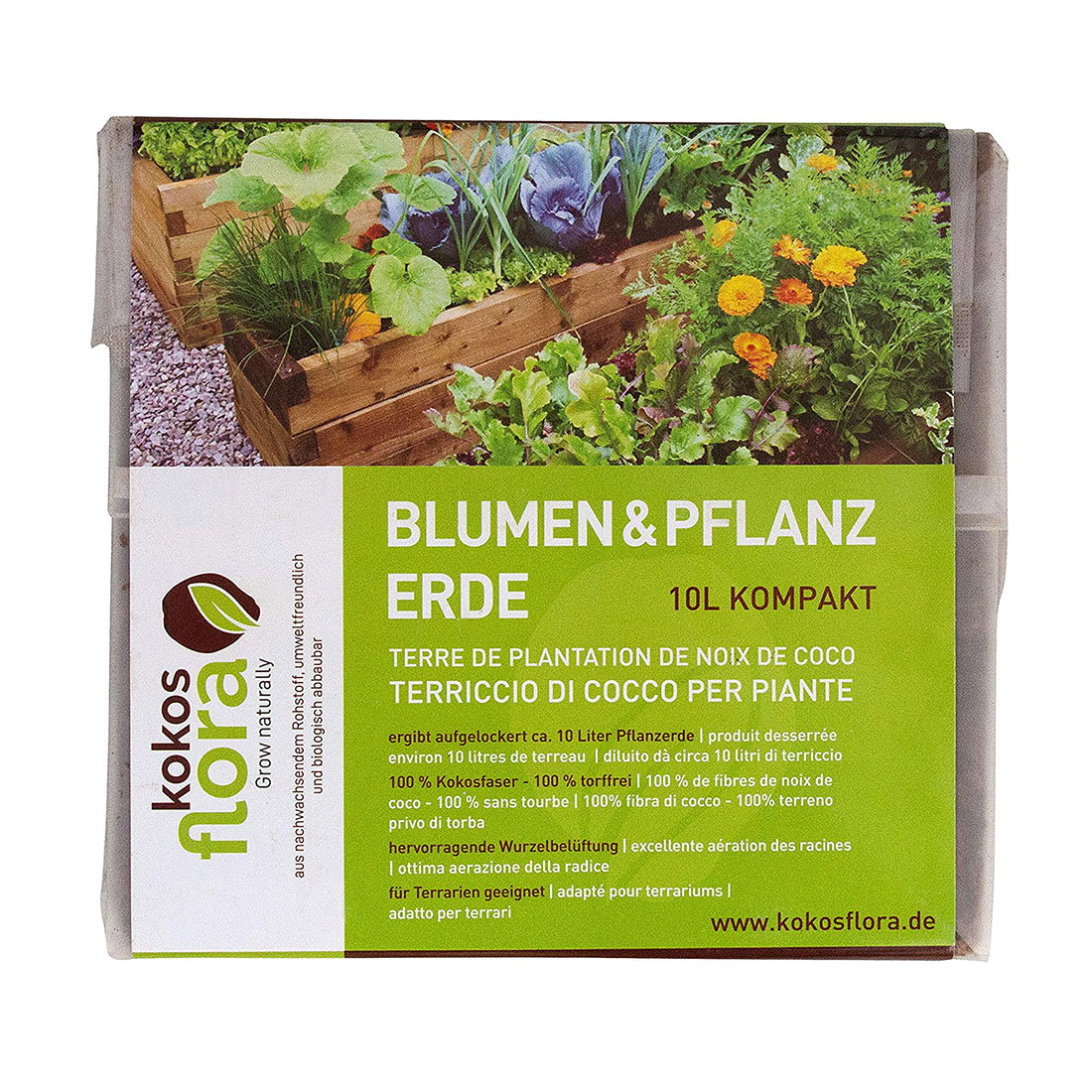 Kokosflora blomster- og plantejord 10L Kokosflora komprimeret blomster- og plantejord 10L